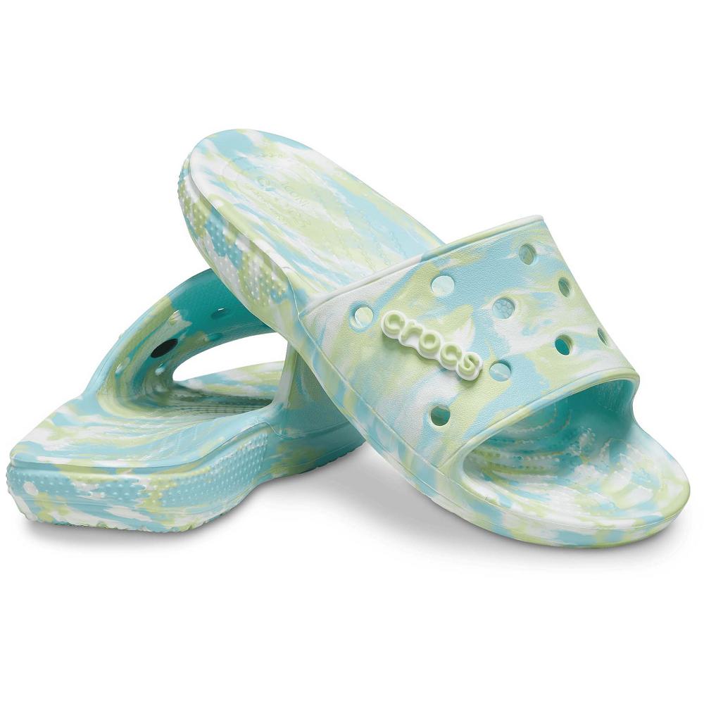 Turquoise Men's Crocs Classic Marbled Slides | NZ 1278RVDW